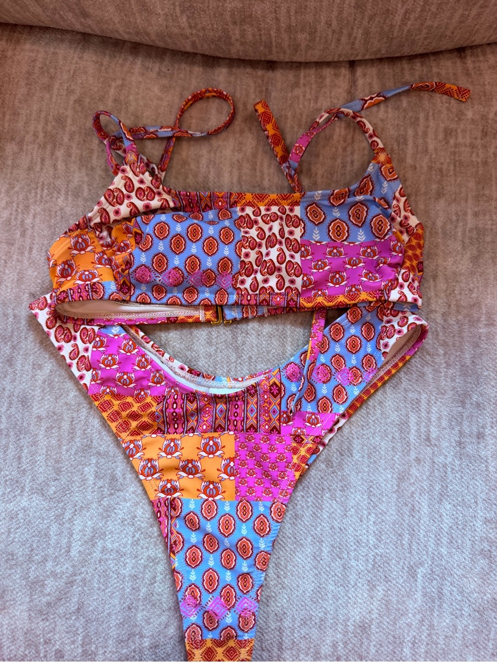 wild fable Patchwork Print Bikini Set in Pink, Orange, Blue